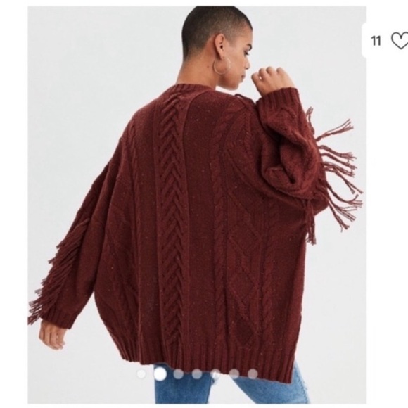American Eagle Western Boho Fringe Open Cable Knit Cardigan Size XS - Picture 2 of 11